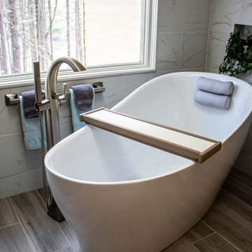 Siteline White Vanity, Barrier Free Walk-in Shower and Free Standing Tub