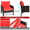 Costway 5 PCS Patio Rattan Furniture Set Sofa Ottoman Table Cushioned Yard Red