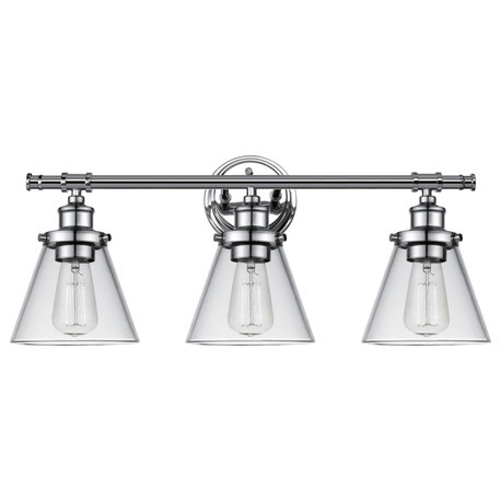 Parker 3-Light Chrome Vanity Light With Clear Glass Shades