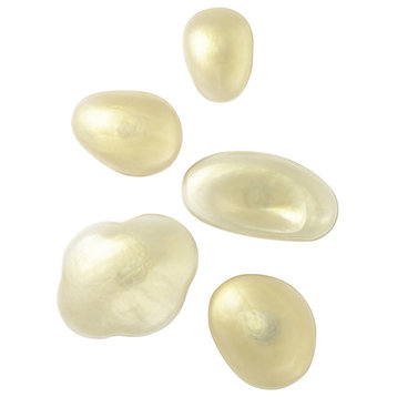 Set of 5 Glass Wall Gems, Clear With Gold
