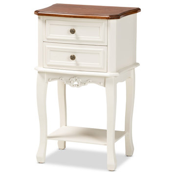 Eklinn Traditional French White and Cherry Brown Wood 2-Drawer Nightstand