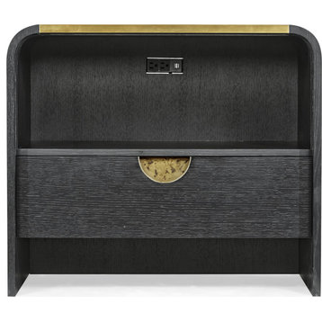 Fusion Curved & Brass Nightstand - Ebonised Oak