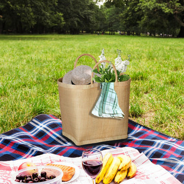 Serene Spaces Living Handmade Natural Raffia Tote, Beach Raffia Bag, Summer Hand