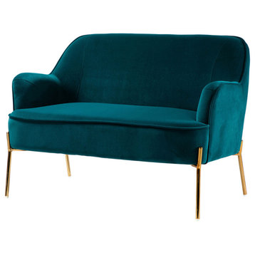 Velvet Loveseat Sofa With Recessed Arms, Teal