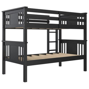 Traditional Twin Convertible Bunk Bed, Slatted Support & Side Ladder, Black