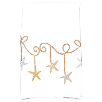 Starfish Ornaments Decorative Holiday Geometric Print Hand Towel, Gold