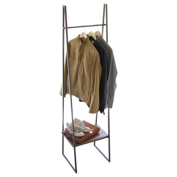 A-Frame Metal Hanging Rack Coat Tree Lower Wood Storage Shelf Garment Stand