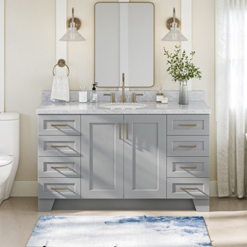 Ariel Taylor 61" Oval Sink Bath Vanity, Grey, 1.5" Carrara Marble