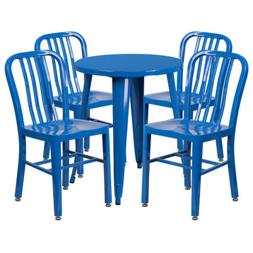 5-Piece 24" Round Metal Table Set, Blue