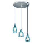 Vaxcel - Millie 3-Light Assorted Mini Pendants with 12" Canopy Satin Nickel - Industrial meets old world country charm, clearly exemplifies this collection called Mille. Beautiful smoke blue glass in three intriguing shapes add a refreshing touch to the simple satin nickel finish with oil rubbed bronze accents. The design blends well with transitional, farmhouse, cottage, and loft interiors. Combine that with a vintage Edison style filament bulb to complete the look. Ample cord allows for individual adjustment of each pendant.