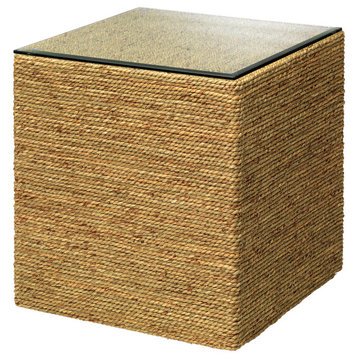 Coastal Casual Square Wrapped Rope Accent Table Cube Seagrass Block Natural