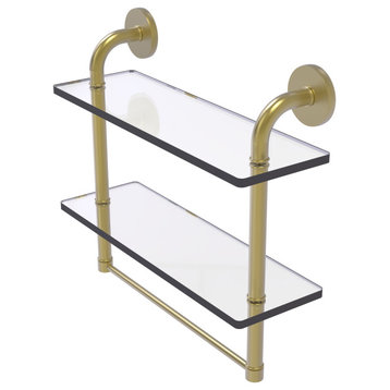 Remi 16" Two Tiered Glass Shelf with Towel Bar, Satin Brass