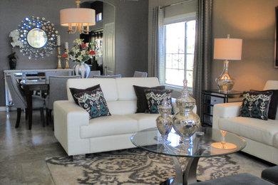 Inspiration for a mid-sized contemporary open concept living room in Phoenix with grey walls.