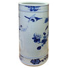 Chinese Blue White Porcelain Flower Birds Graphic Column Vase Holder Hws2716