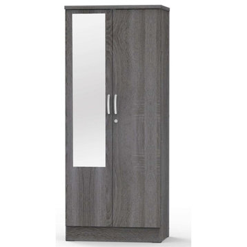 Better Home Products Harmony Two Door Armoire Wardrobe with Mirror in Gray