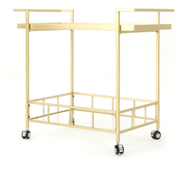 GDF Studio Amaya Industrial Iron and Glass Bar Cart, Gold