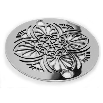 3.25 Inch Round Shower Drain, Greek Anthemion Design by Designer Drains, Brushed Stainless Steel/Nickel