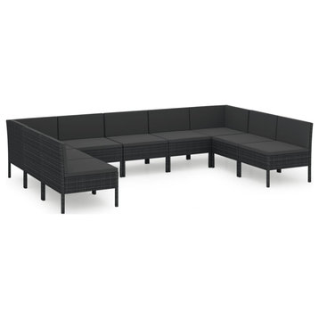vidaXL Patio Lounge Set 9 Piece with Cushions Poly Rattan Black Garden Seat