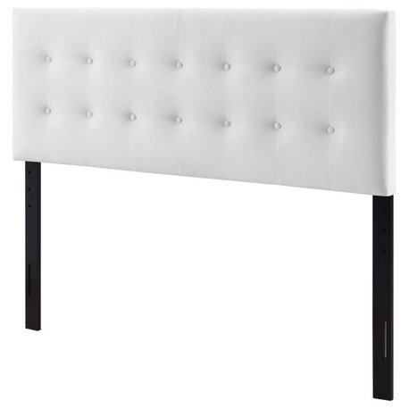 Contemporary Modern Bedroom King Size Tufted Headboard, Velvet Fabric, White