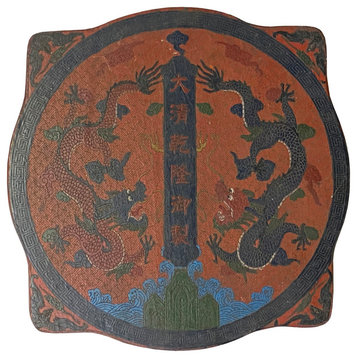 Chinese Distressed Brick Red Double Dragons Graphic Box Hws1979