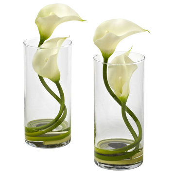 Double Calla Lily With Cylinder, Set of 2, Cream