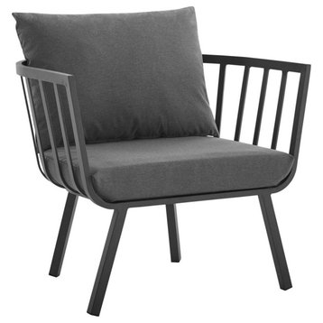 Riverside Outdoor Patio Aluminum Armchair, Gray Charcoal