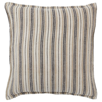 Jaipur Living Lucien Striped Pillow, Dark Brown/Cream, 20"x20", Polyester Fill