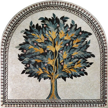 Marble Mosaic, Arched Green Tree, 71"x71"