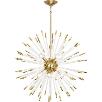 Andromeda Chandelier, Modern Brass Finish With Clear Acrylic Rods