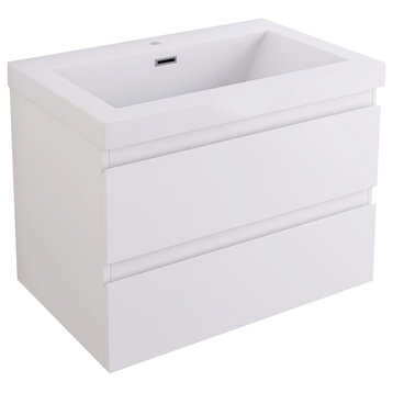 Wall-Mounted Bathroom Vanity with Integrated Resin Sink, 30"