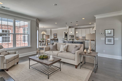 Example of a transitional living room design in San Diego