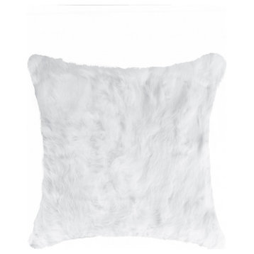 5" X 18" X 18" 100% Natural Rabbit Fur White Pillow