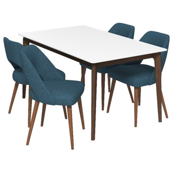 Lana 5-Piece Mid-Century Modern Dining Set with 4 Fabric Dining Chairs in Blue