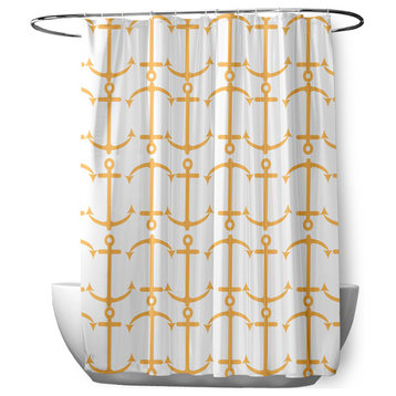 70"Wx73"L Anchor Pattern Shower Curtain, Egg Yolk Yellow