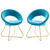 Modway Nouvelle 19" Velvet Dining Chairs in Gold/Blue (Set of 2)