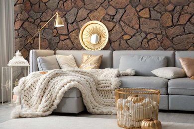 Example of a farmhouse family room design in Charlotte