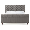 Bowery Hill Contemporary Tufted King Wood Sleigh Bed in Gray