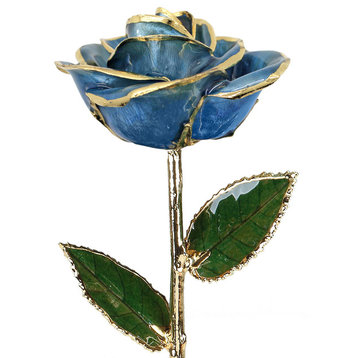 Real Rose Dipped, 24k Gold and Preserved, Lacquer, Light Blue