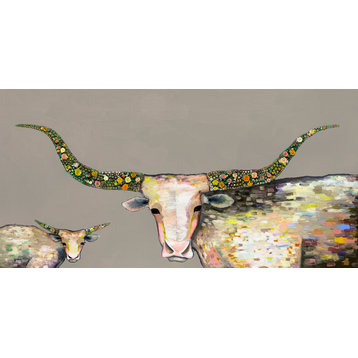 "Little Longhorn Baby - Taupe" Canvas Wall Art by Eli Halpin, 72"x36"