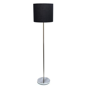 Simple Designs Brushed Nickel Drum Shade Floor Lamp, Black Shade