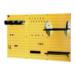 Yellow Pegboard with Black Peg-Board Accessories by Wall Control Storage Systems - Garage And Tool Storage