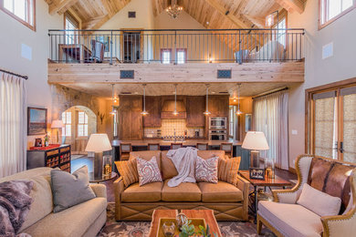 Example of a mountain style living room design in Austin