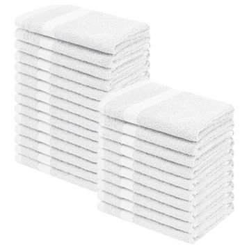 24 Piece Cotton Solid Face Cloth Towel Set, White