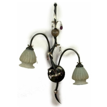 Alba Lamp, Wall Sconce Light, Murano/W. Iron/H.Painted/Gold Leaf
