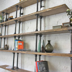 Emilie Asymmetric Reclaimed Scaffolding Boards and Dark Steel Pipe Shelves - Display & Wall Shelves