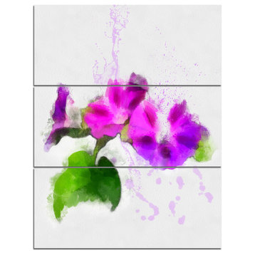 Stem of Convolvulus Flower Drawing, Floral Triptych Canvas Art, 28x36, 3 Panels