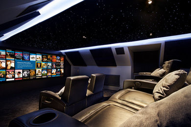 Design ideas for a large contemporary home cinema in Essex.