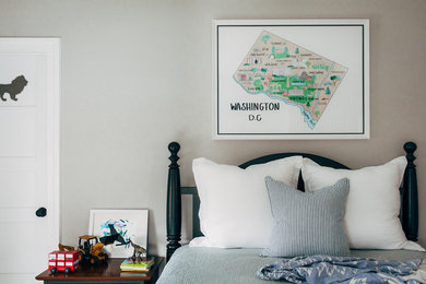 Example of a beach style bedroom design in DC Metro with beige walls