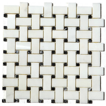 Carrara Premium Basketweave Mosaic Tile, 12"x12", Set of 10