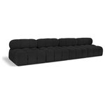 Meridian Furniture - Ames Boucle Fabric Modular Sofa, Black, 4-Piece: 4 Armless Chair - Introduce a touch of modern sophistication to your living area with the exquisite Ames Boucle Fabric Sofa. With plush black boucle fabric and unique design, it will elevate the visual appeal of your living space. This elegant and captivating sofa can be mixed and matched with other pieces from the collection to create an endless array of stunning looks. So, get ready to transform your living area into an inviting and stylish haven with the Ames Boucle Fabric Sofa.